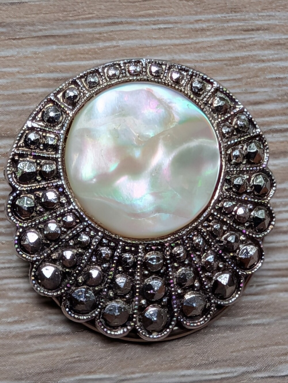 German Mother-of-Pearl and Marcasite Statement Scarf Clip/Ring